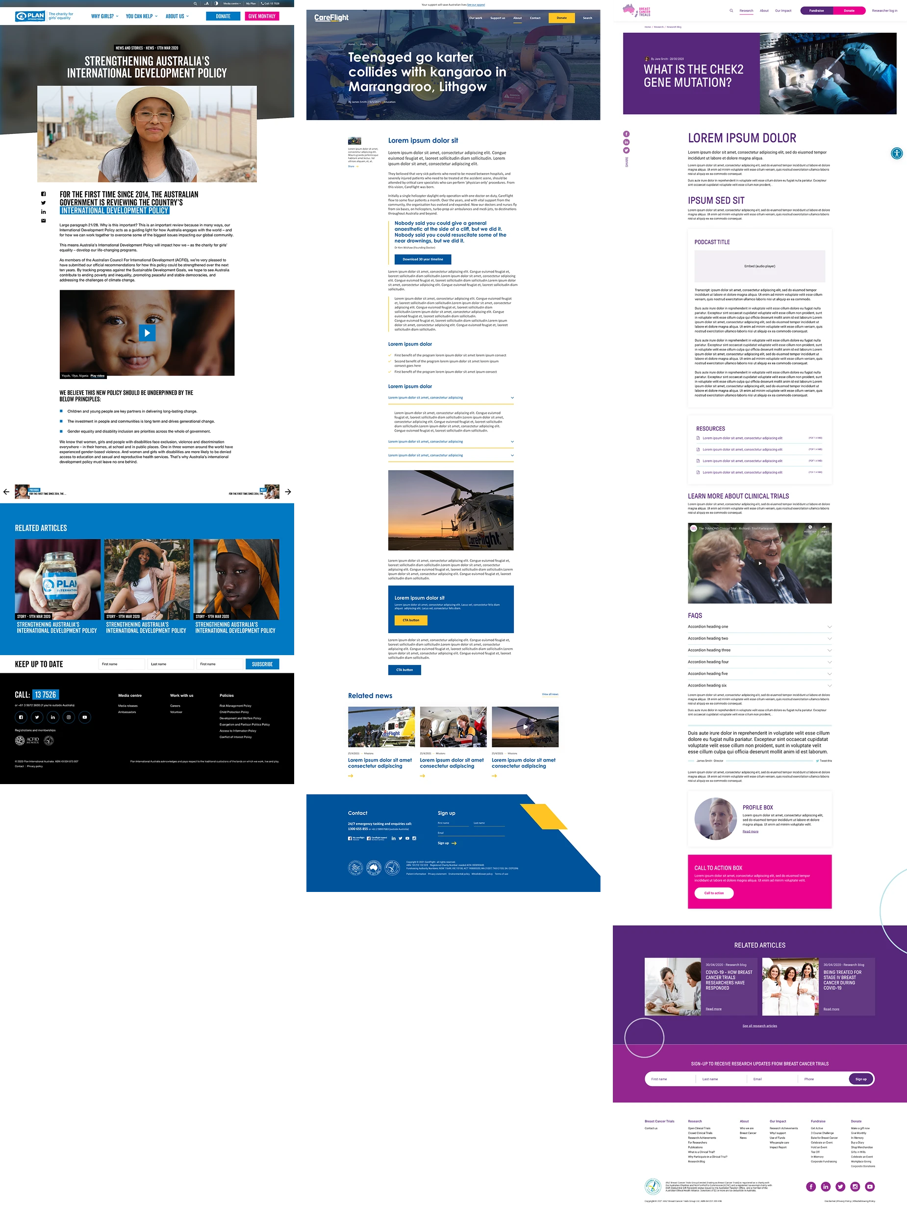 News article page designs from the Marlin Communications portfolio