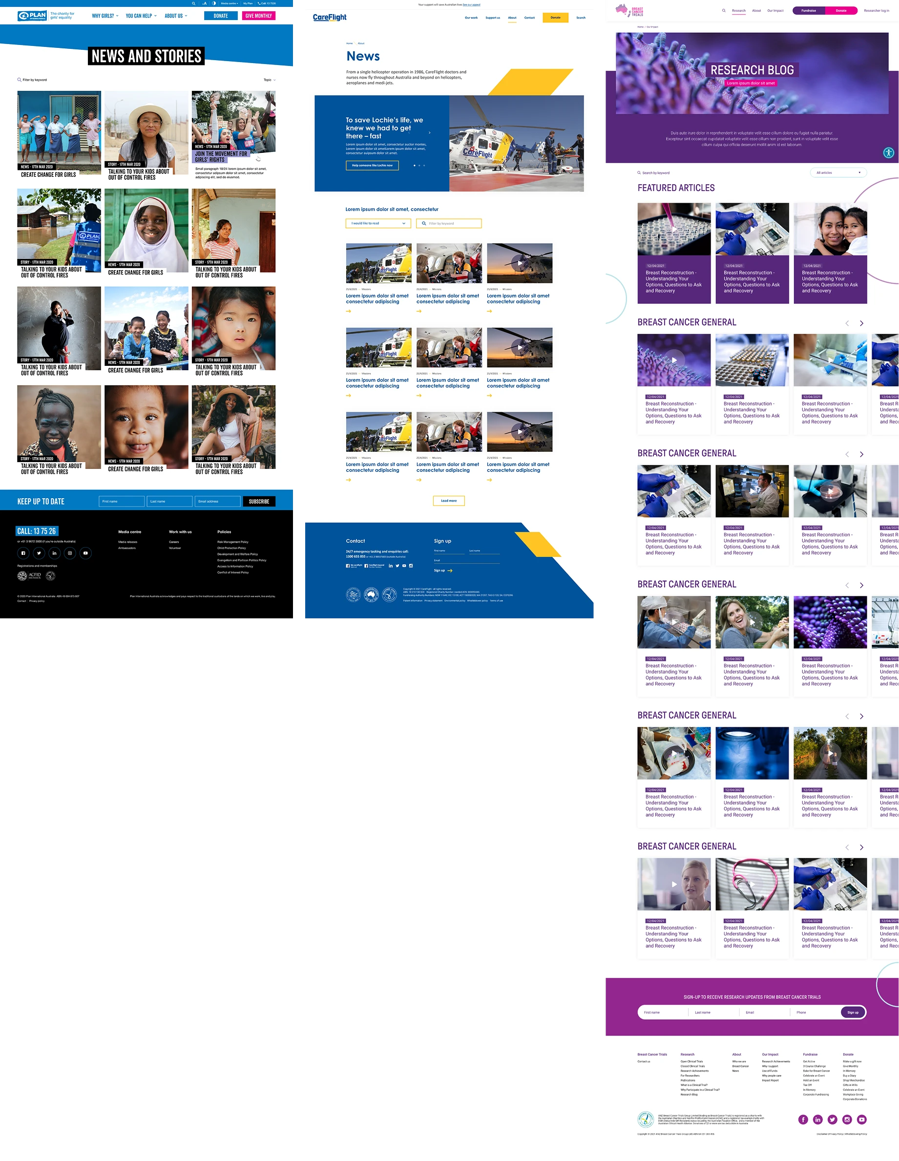 News listing page designs from the Marlin Communications portfolio