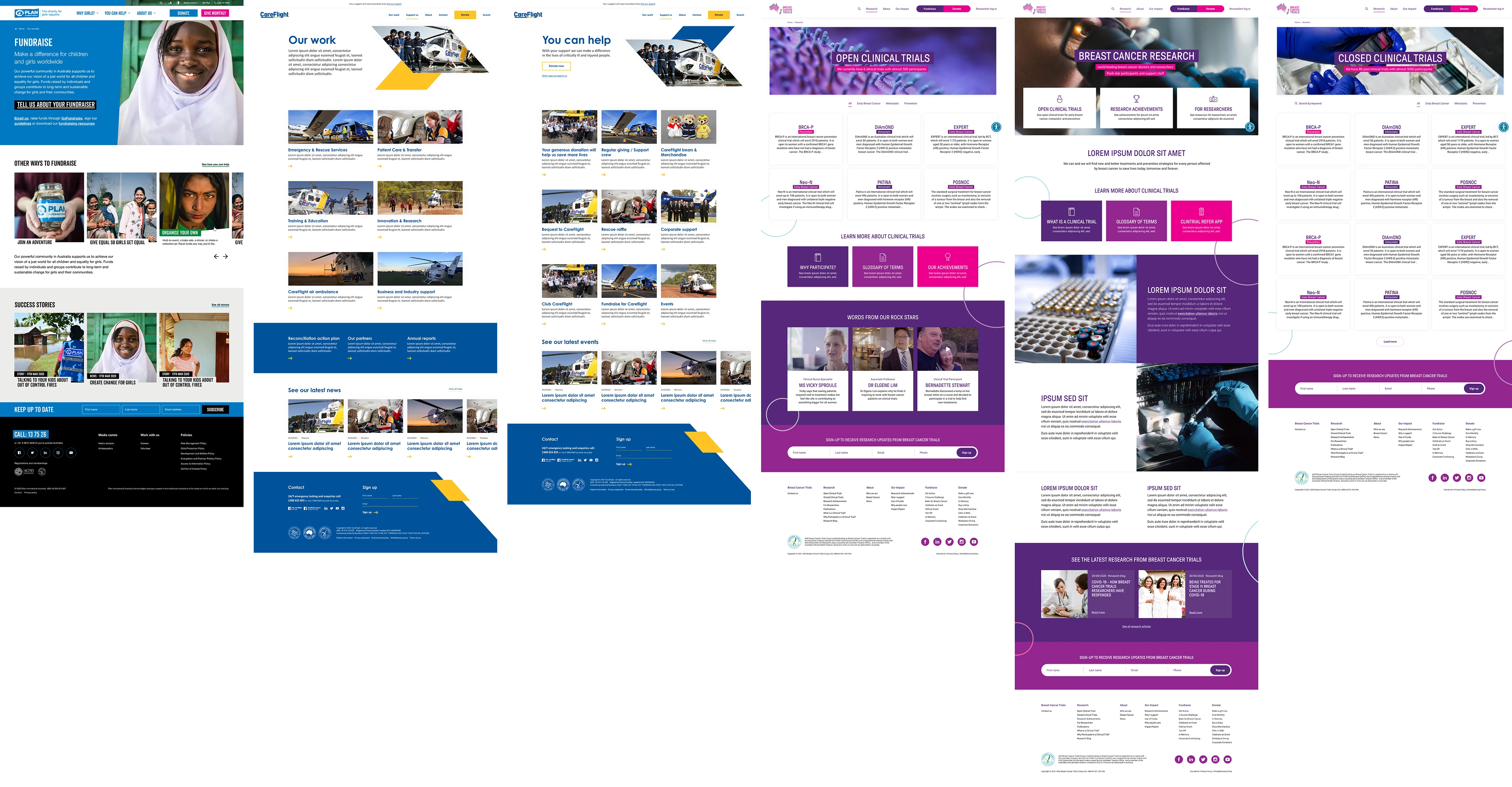 Section index page designs from the Marlin Communications portfolio