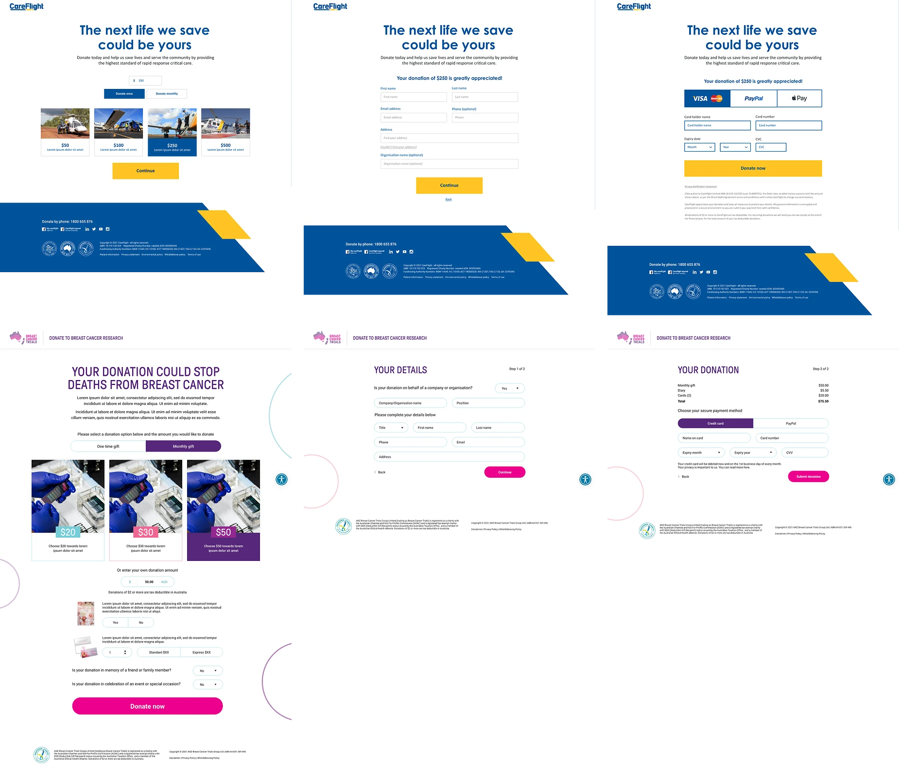 Donation journey designs from the Marlin Communications portfolio
