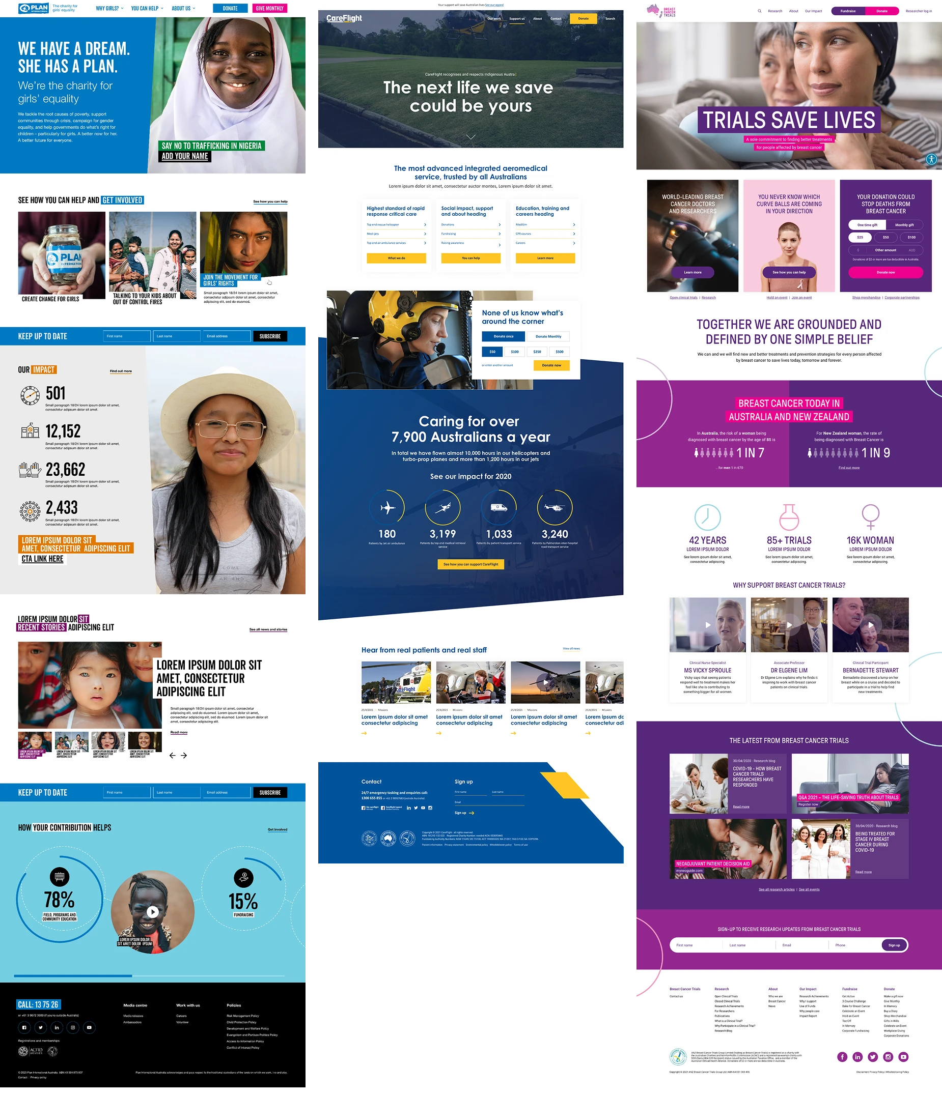 Charity homepage designs from the Marlin Communications portfolio